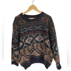 Eastern Mountain Sports Vintage Faire Isle Nordic 100% Wool Sweater SZ Large